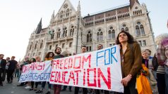 Maďarští studenti v minulosti už několikrát protestovali proti zásahům vlády na proti akademii, fotografie z roku 2017